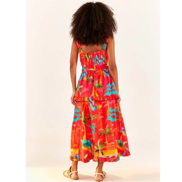 Farm Rio 100% cotton red midi dress - Picture 5 of 8